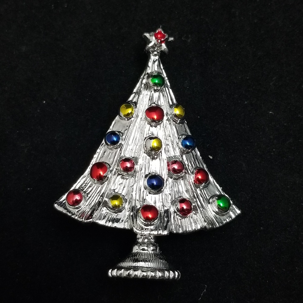 SILVER XMAS TREE BROOCH/PIN
